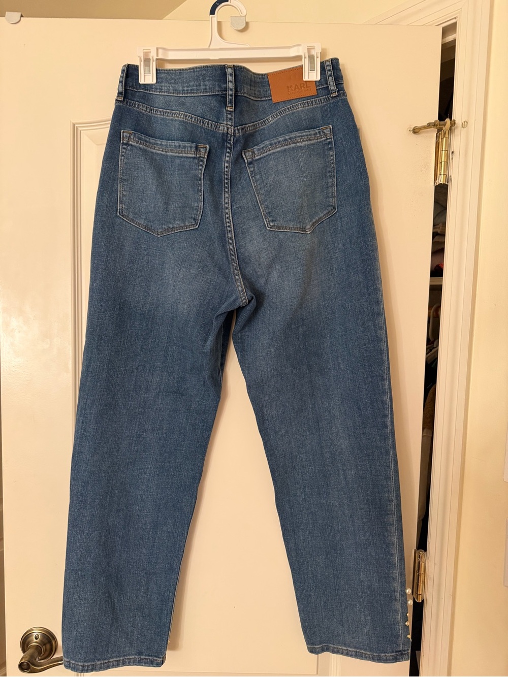 Karl Lagerfeld Paris- Women's Imitation Pearl Denim Jeans - Coastal Blue - Picture 7 of 7